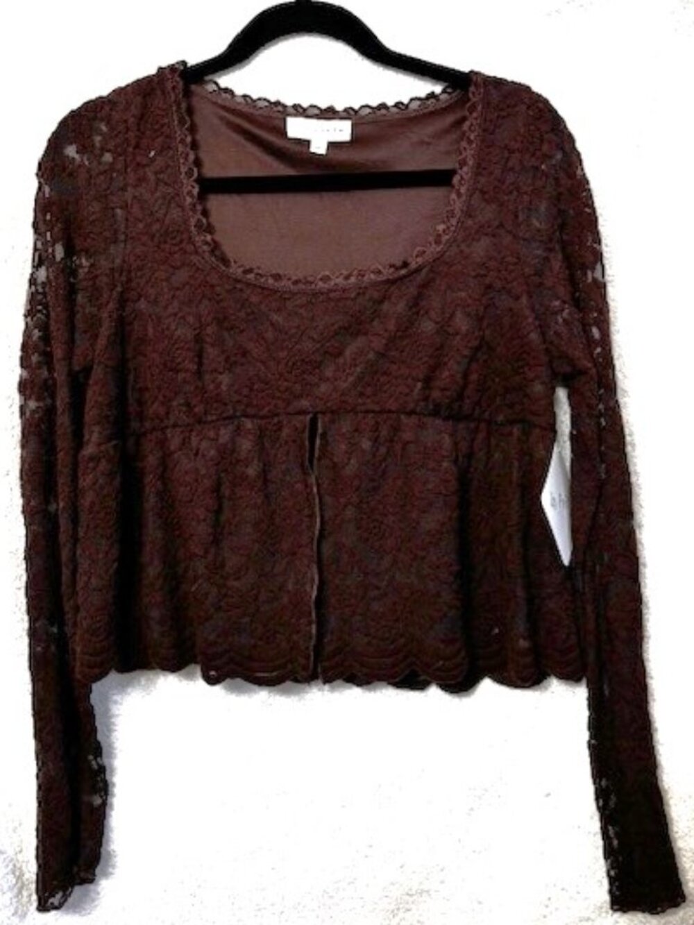 la Pêche dark brown lacy peplum crop top NWT Size XL